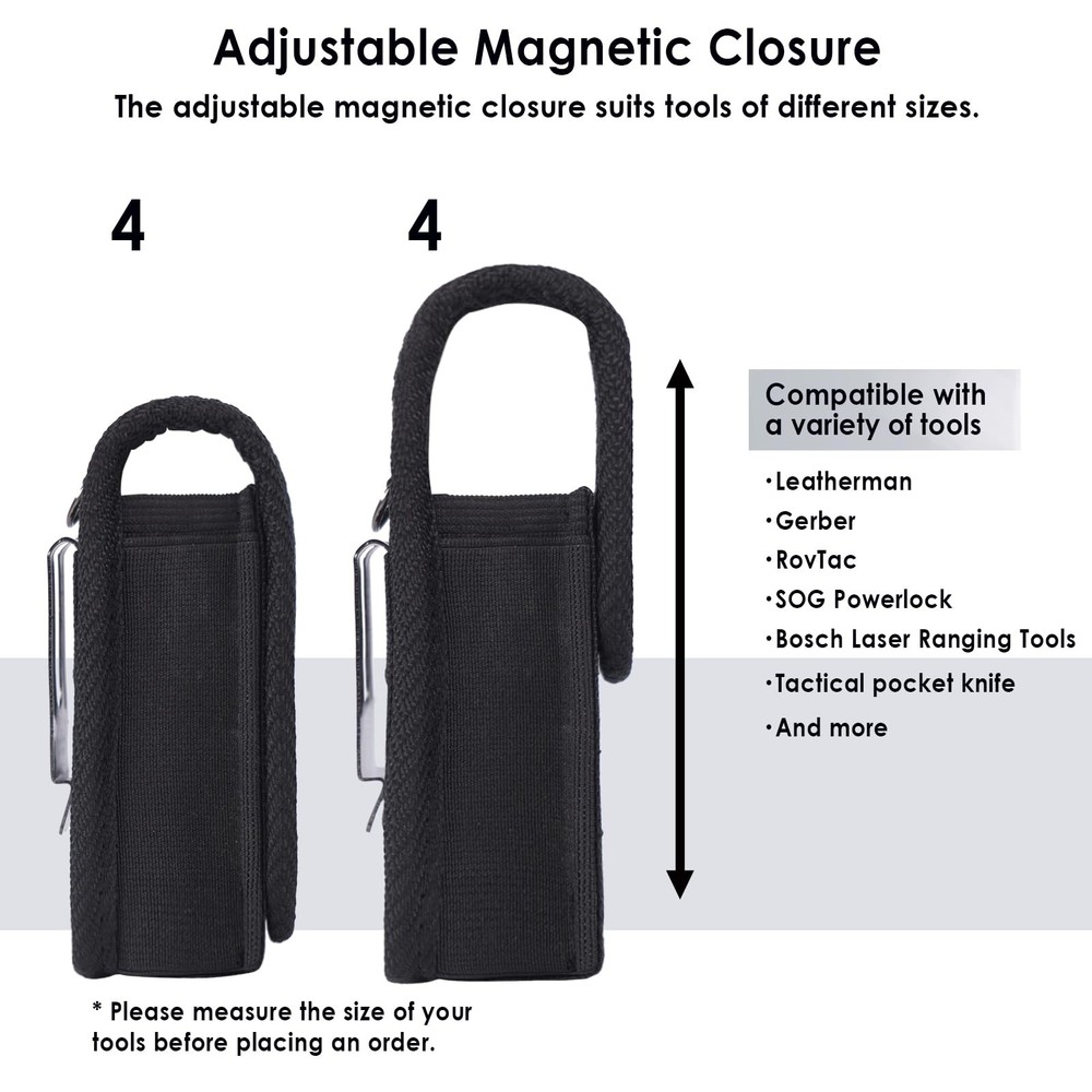 Multitool Sheath - Magnetic Closure EDC Belt Pouch Organizer with Black