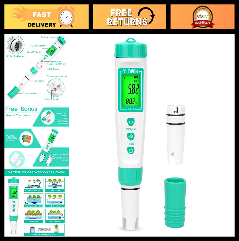 Digital pH Meter with Replaceable Probe - Pocket Tester for Hydroponics, Pools,