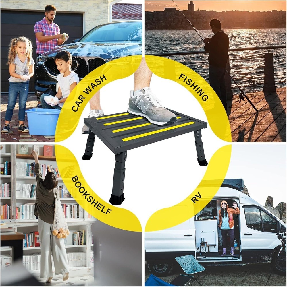 Adjustable Height Aluminum RV Step Stable Foldable Platform Step Stool Kitchen