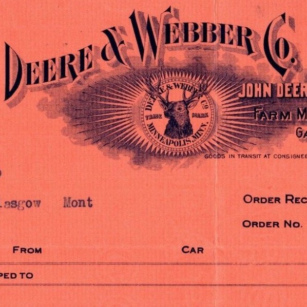 Scarce 1910 John Deere / Deere & Webber Receipt - Brace Strap & Tooth Bar