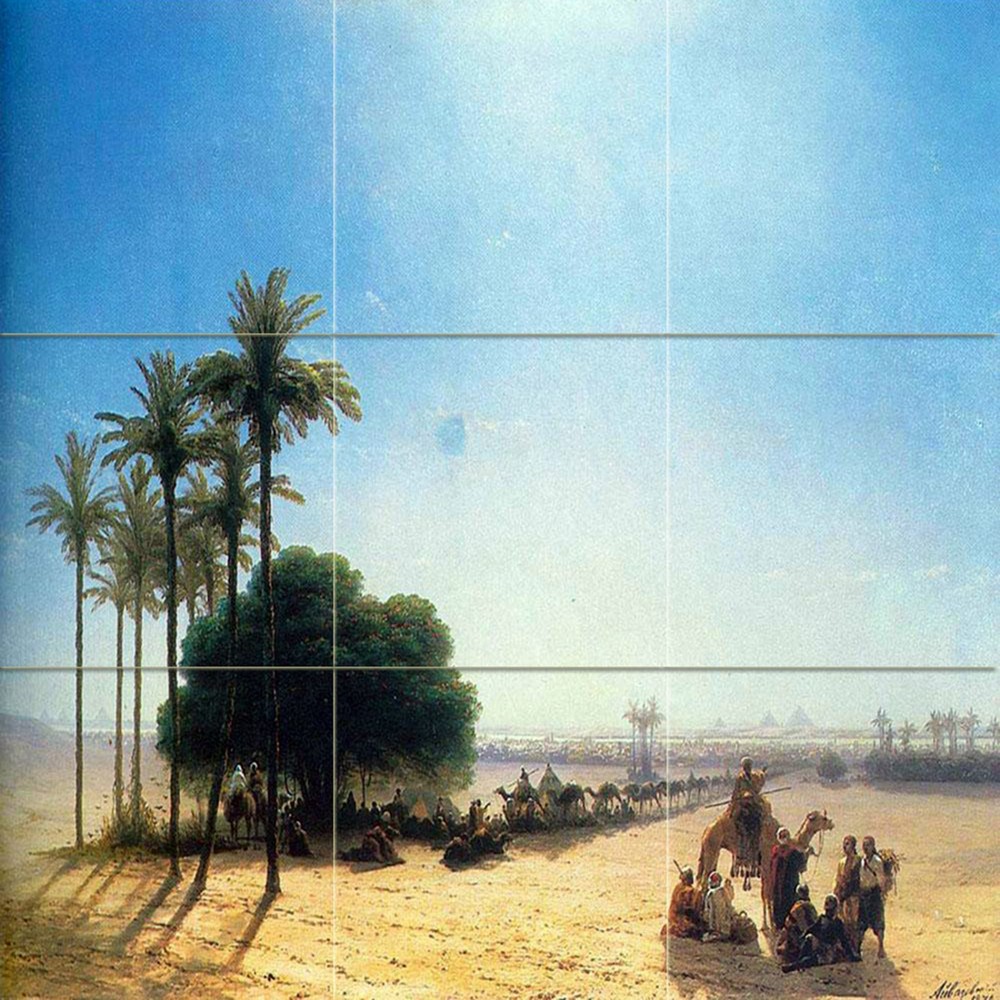 Caravan in oasis Egypt Tile Mural Kitchen Bathroom Backsplash Marble Ceramic