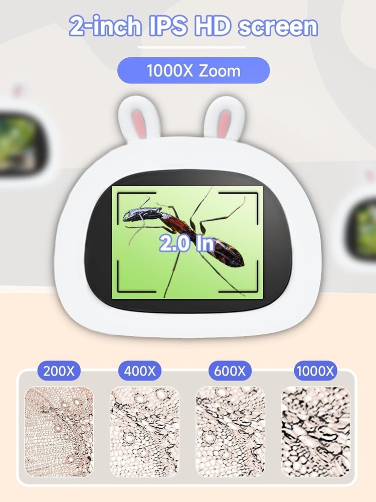 1000X Kids Microscope - 2.0'' Handheld Digital Mini Microscope for Learning