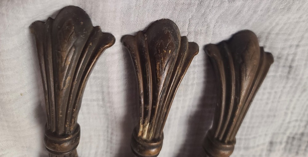 3 Vintage Brass & Steel Drawer Handles Cabinet Pulls