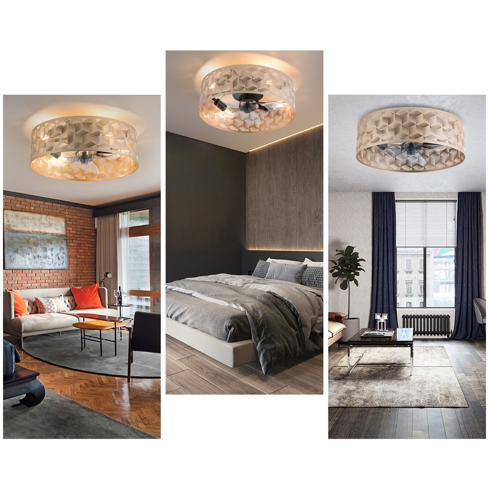 Modern Round Low Profile Ceiling Fan Light with Remote Control – 18" Indoor