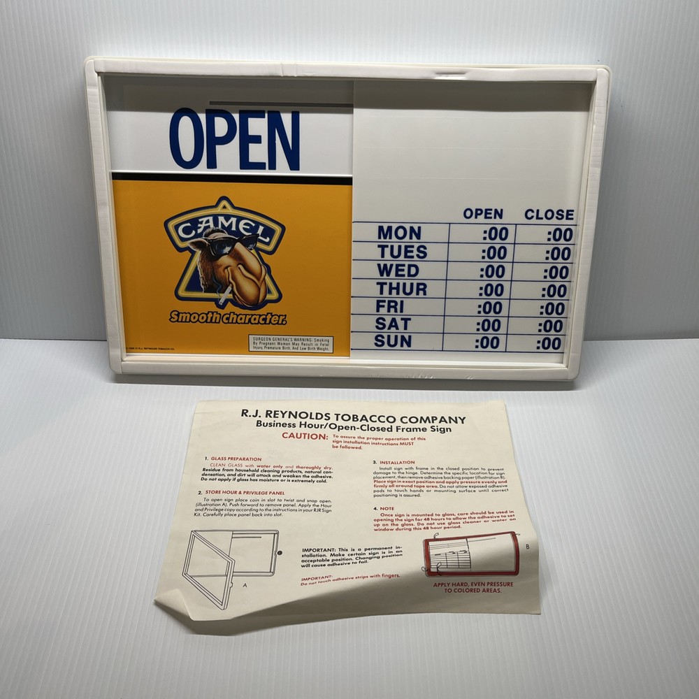 Camel Cigarette Sliding Business Hour Open Closed Frame Sign