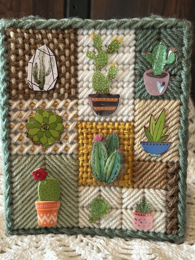 CACTUS SAMPLER / CACTI PLANTS NEW - HANDMADE - PLASTIC CANVAS TISSUE BOX COVER