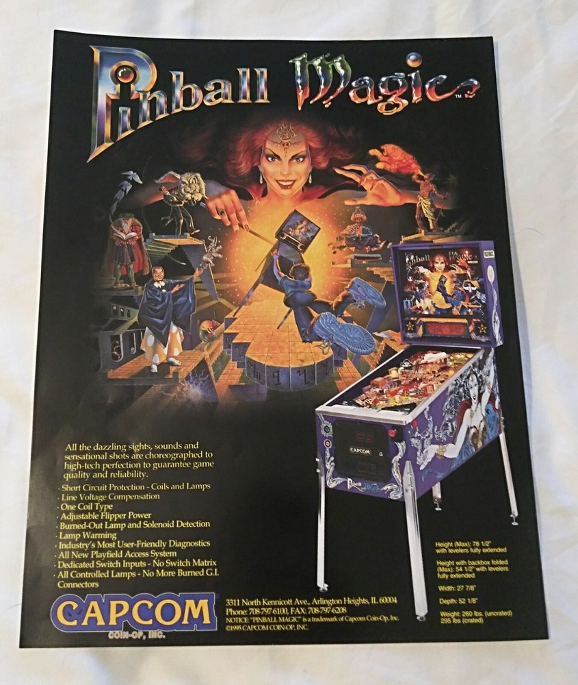 Pinball Magic Flyer 1995 Original Capcom Game NOS Nice!!