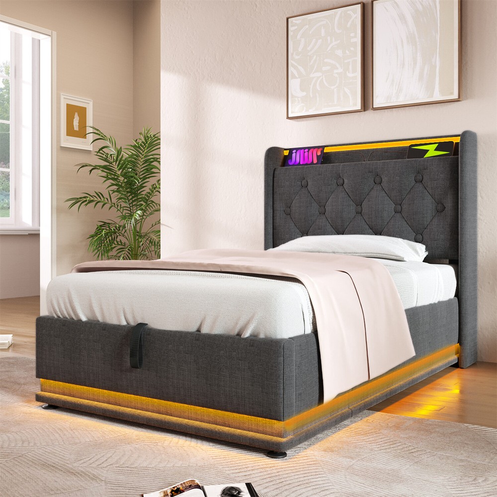 Twin/Full/Queen/King Size Upholstered Platform Bed w/ Hydraulic Storage System