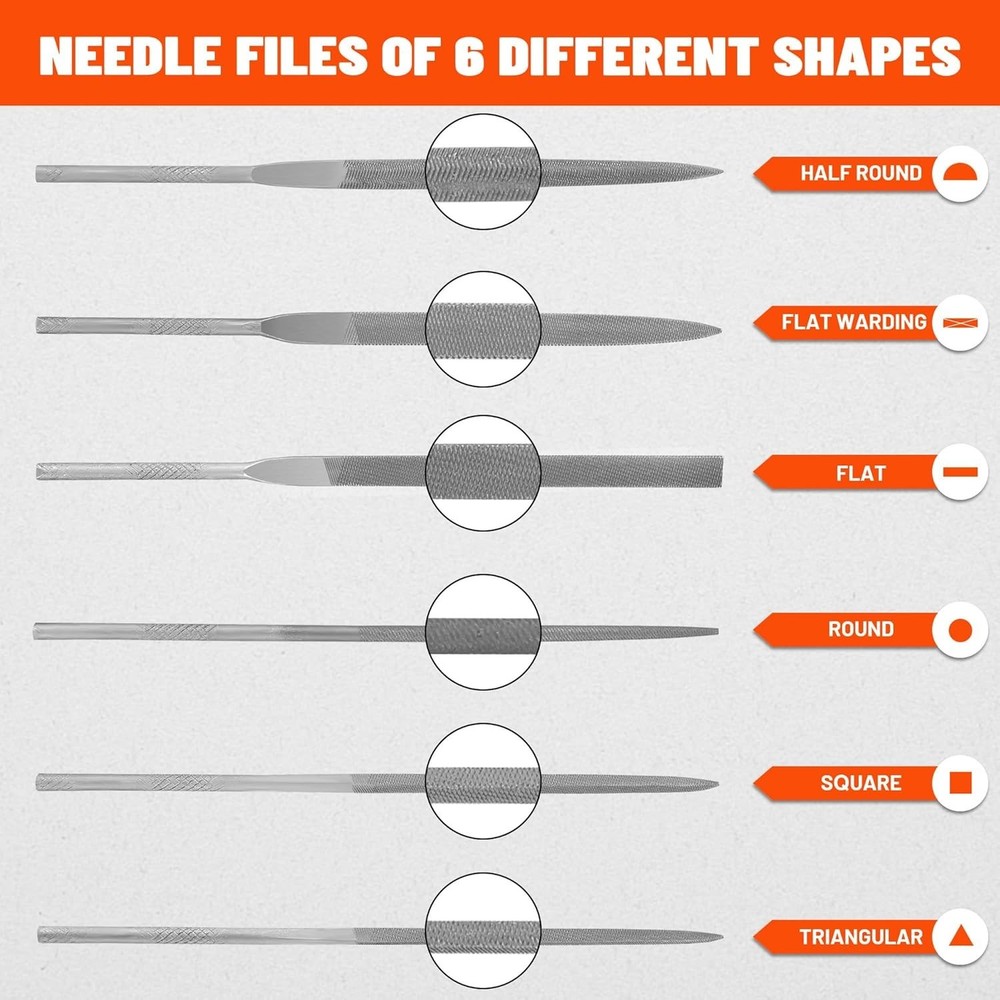 7PCS Interchangeable Needle File Set, Small File Set Includes Flat, Flat Ward...