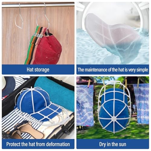 2 Pack Baseball hat Washer for Washing Machine - 2 Pack Hat Rack Hooks, White