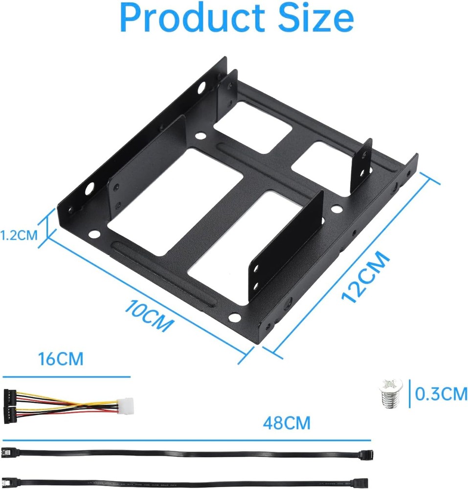 2 Pack Double-Deck SSD Mounting Bracket Adapter 2.5" to 3.5" Hard Black