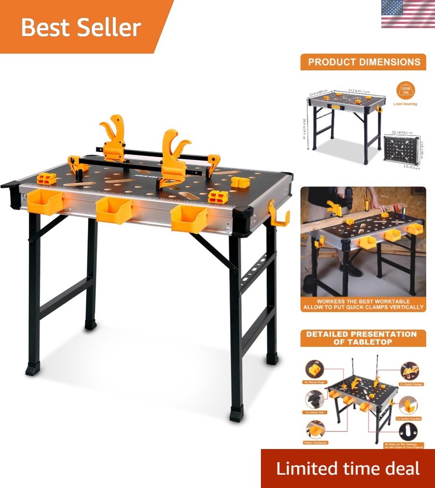 Portable Workbench Heavy Duty 1000Lbs Capacity Folding Table Garage Storage