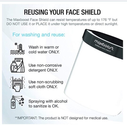 Maxboost Protective Face Shield - 3 Pack ( Size), DuraSlim Series Reusable Full