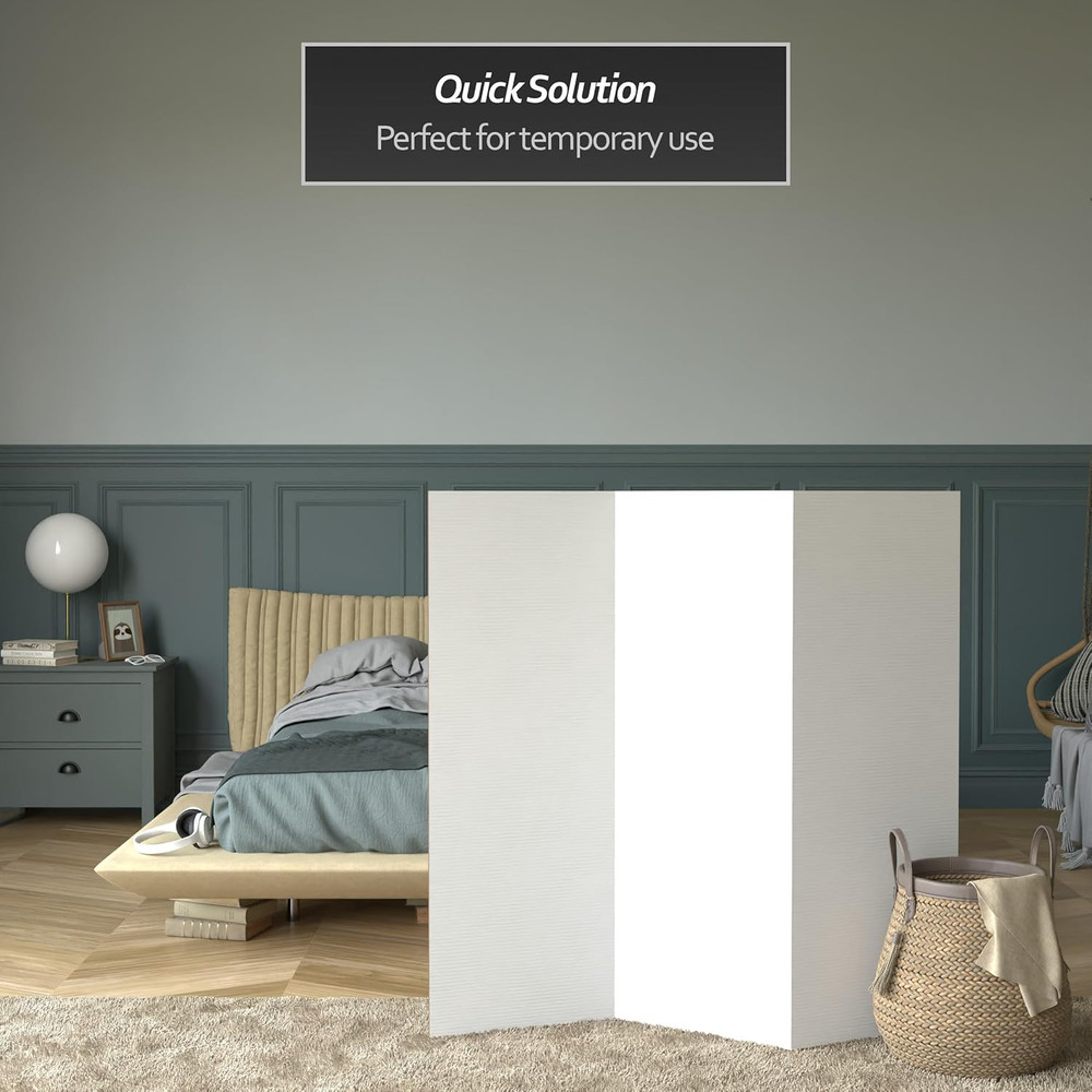 4 Ft. Short White Temporary Cardboard Folding Screen - 3 Panels