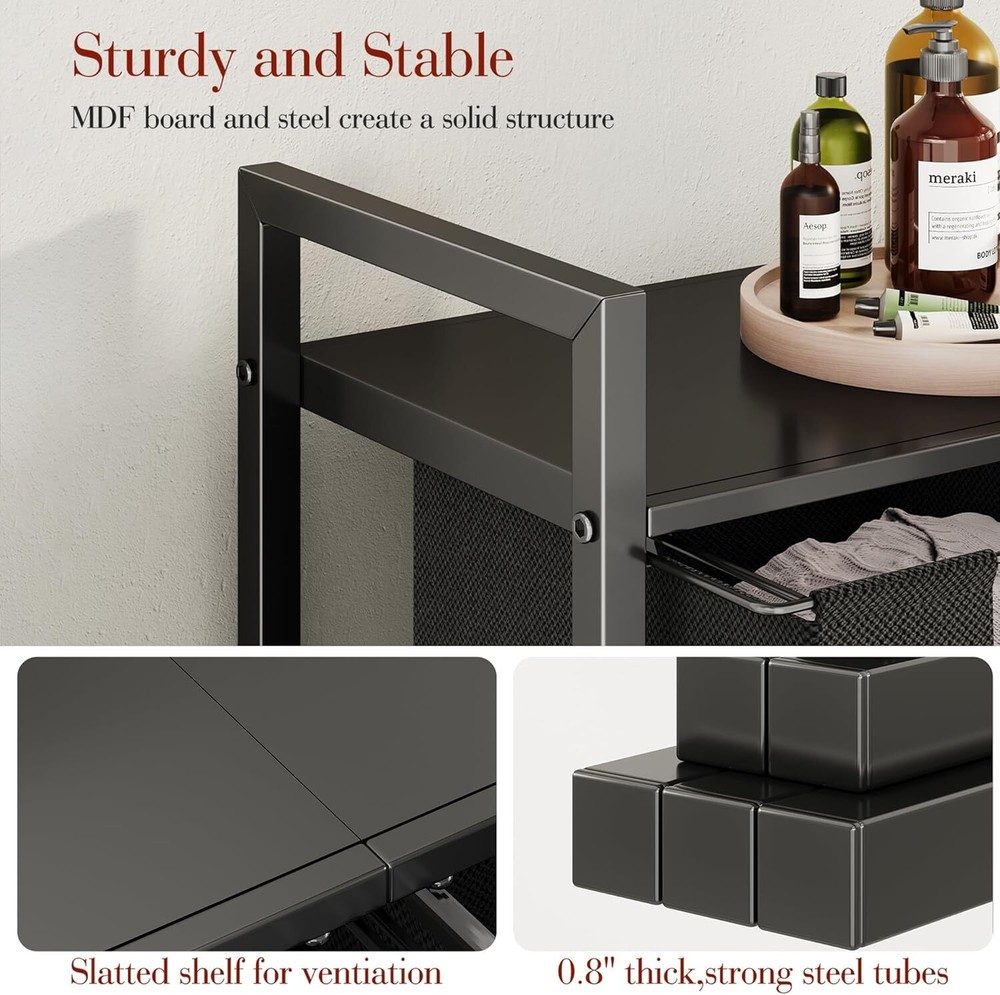 Laundry Basket Organizer Laundry Hamper with Shelf & 2 Pull-Out Removable Bags