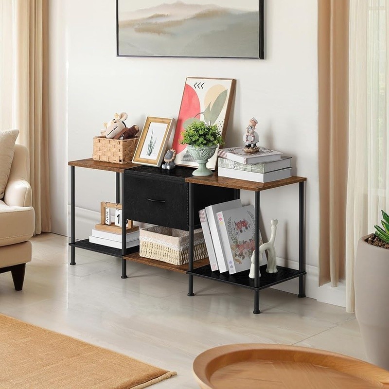 Durable TV Stand W/ Storage Fabric Organizer Adjustable Shelf Easy Assembly New