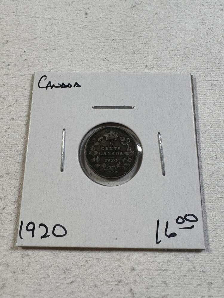 1920 Canada 5 Cents Small Silver Coin