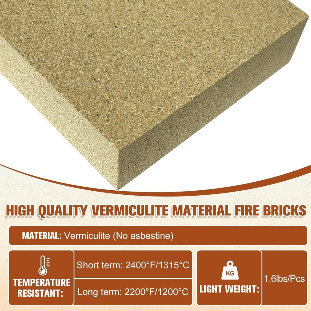 High Temperature Firebrick Set (12-Pack) - Insulated Bricks for Fireplaces