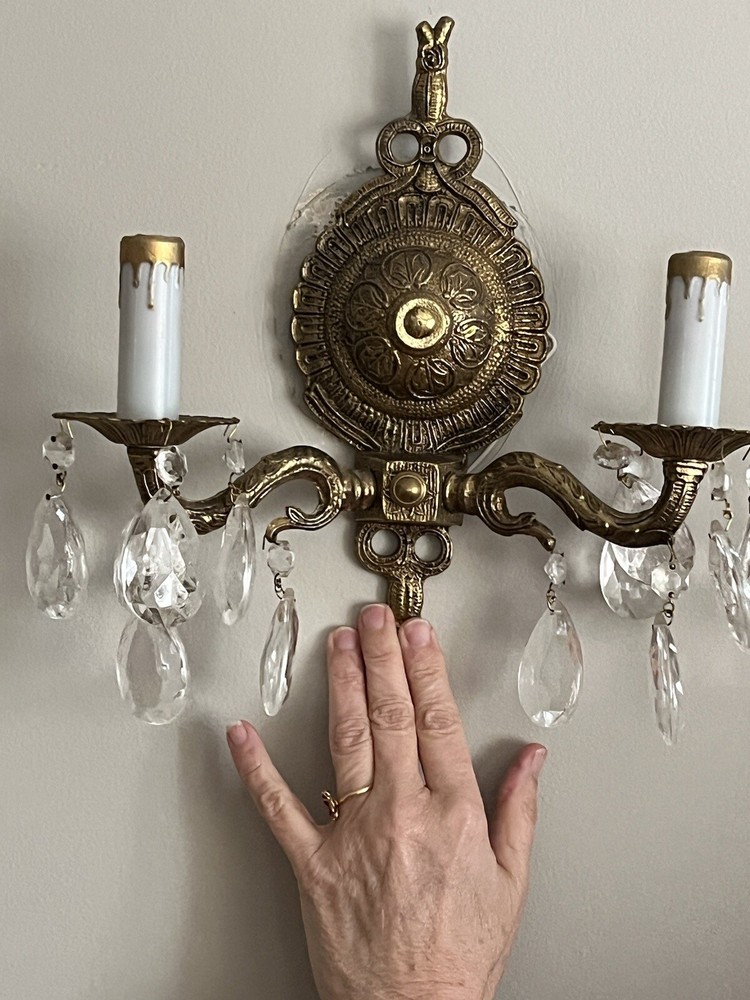 Vintage Hollywood Regency Crystal Sconces Pair for Home Lighting