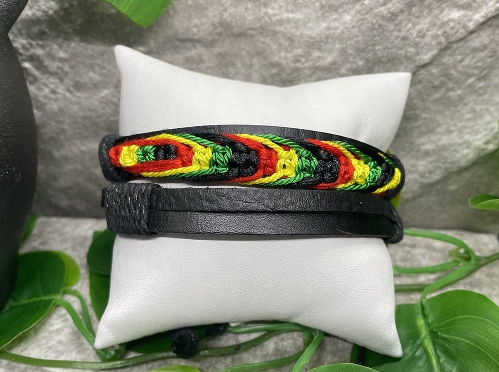 2 PC Leather Bracelet Stackable Adjustable Tie New  Free Ship B2847