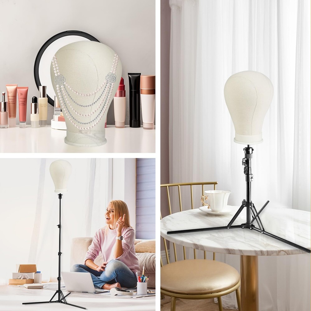 23 Wig Head Stand Tripod w/ Mannequin Head Adjustable Set White