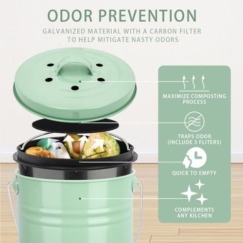 Compost Bin Kitchen Countertop Composter with lid – Small Compost green
