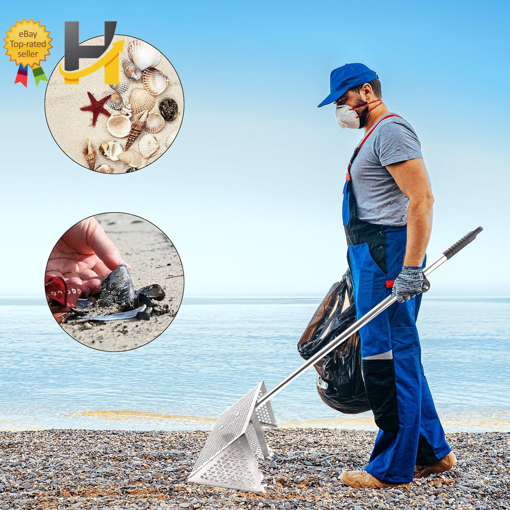 Durable Sand Flea Rake with Sharp Teeth and Wide Basket for Easy Beach Use