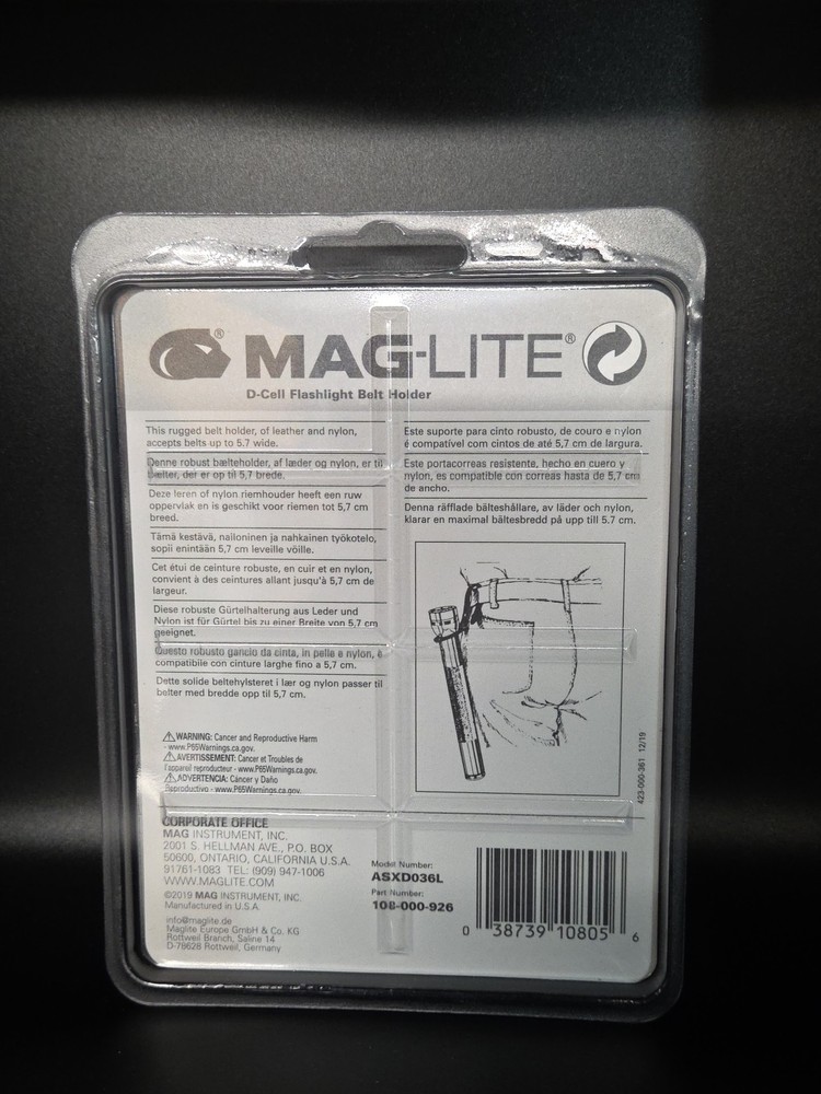 Maglite Black Plain Leather Belt Holder for D - Cell