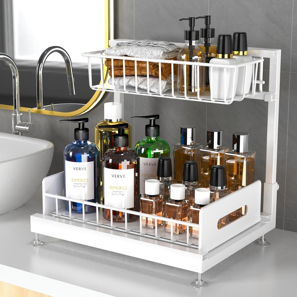 2 Pack Under Sink Organizer, Pull Out Cabinet Organizer 2 Tier Slide Out Sink...