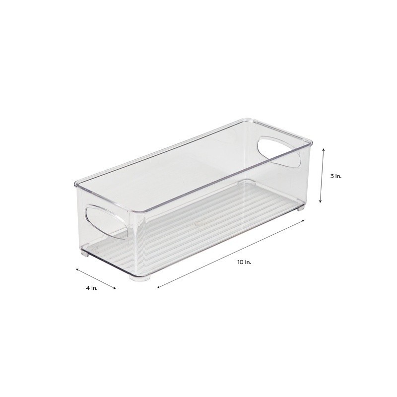 Narrow Vertical Storage Bin Clear Organizer W/ Handles Refrigerator Organizer