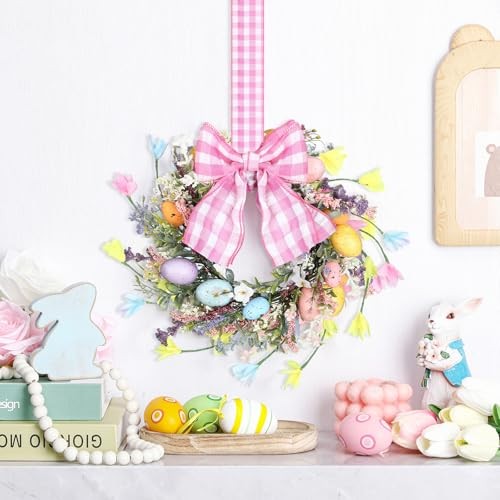 2 Pcs 9'' Mini Easter Wreath for Front Door Easter Eggs Easter Cabinet Wreath