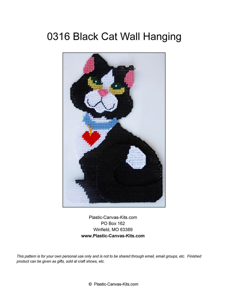 Black Cat Wall Hanging-Plastic Canvas Pattern or Kit