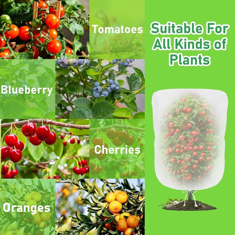 4 Pack Drawstring Plant Protection Netting for Blueberries & Vegetables
