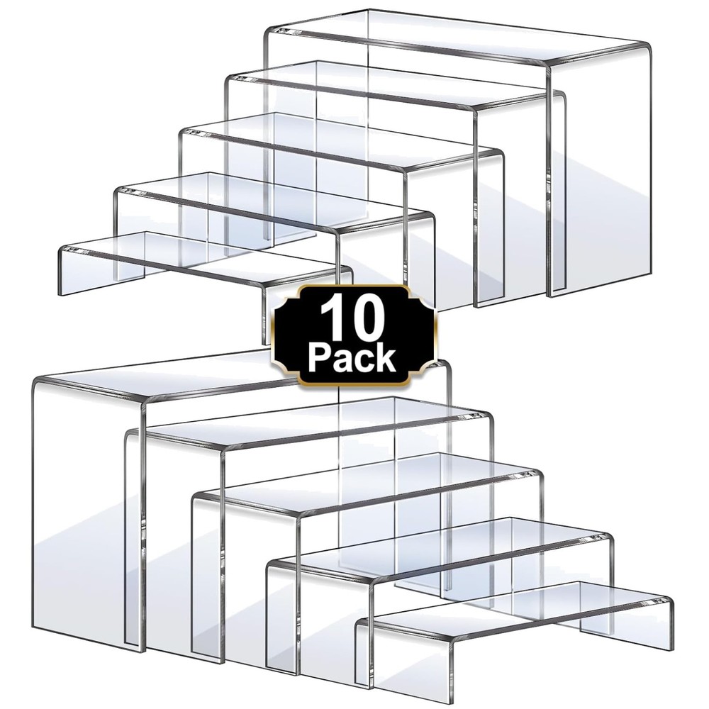 Space-Saving 10 Pcs Acrylic Riser Display Set - Clear Shelves for All Occasions