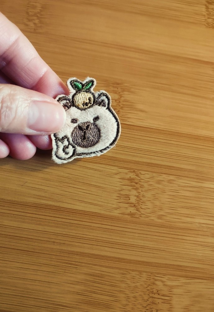 Adorable Capybara Soft Plush Embroidered Self Adhesive Patch Sticker with Fruit