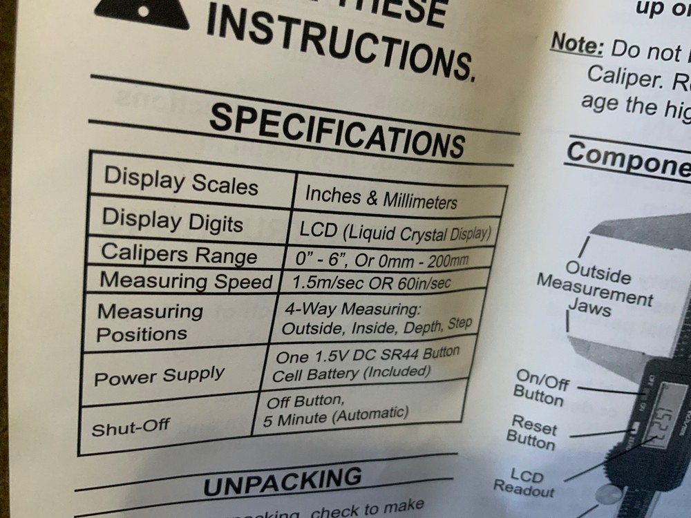 Digital caliper with case, Cen Tech Model 47257