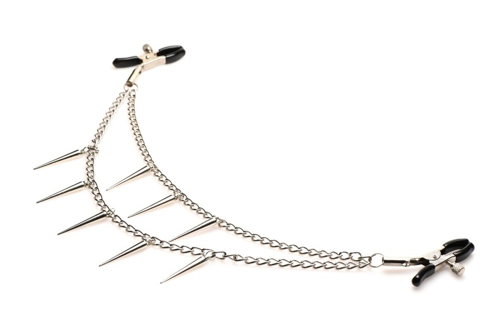 Master Series Daggers Double Chain Nipple Clamps - Silver