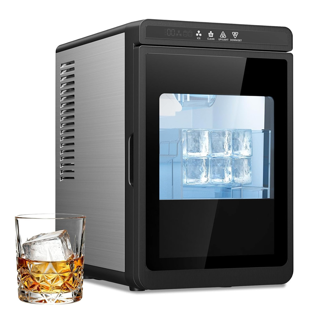 Large Square Ice Cube Maker, 3Pcs in 25Mins, Self-Cleaning, Adjustable Size