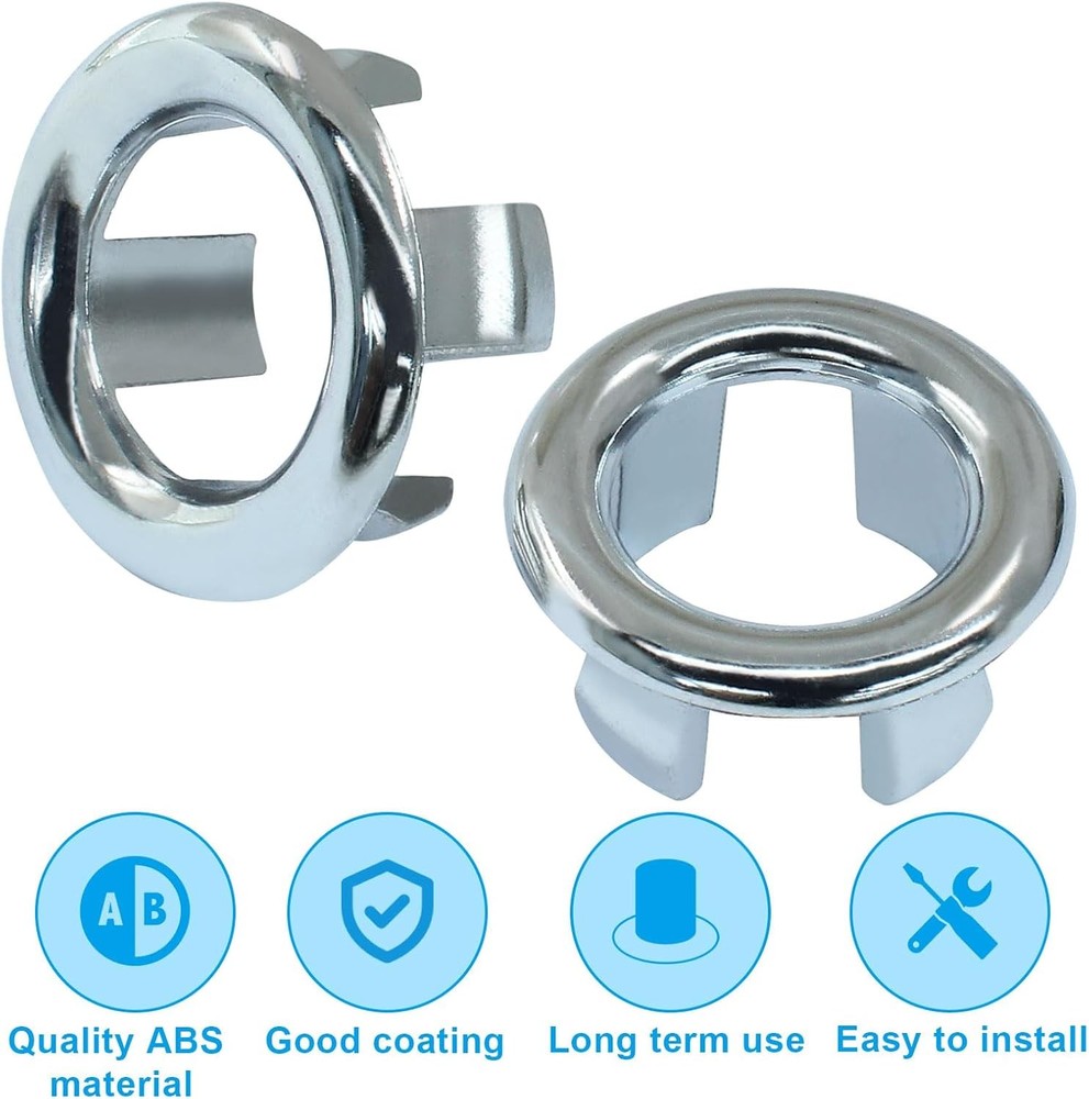 4 Pack Sink Overflow Ring Bathroom, Trim Round Silver