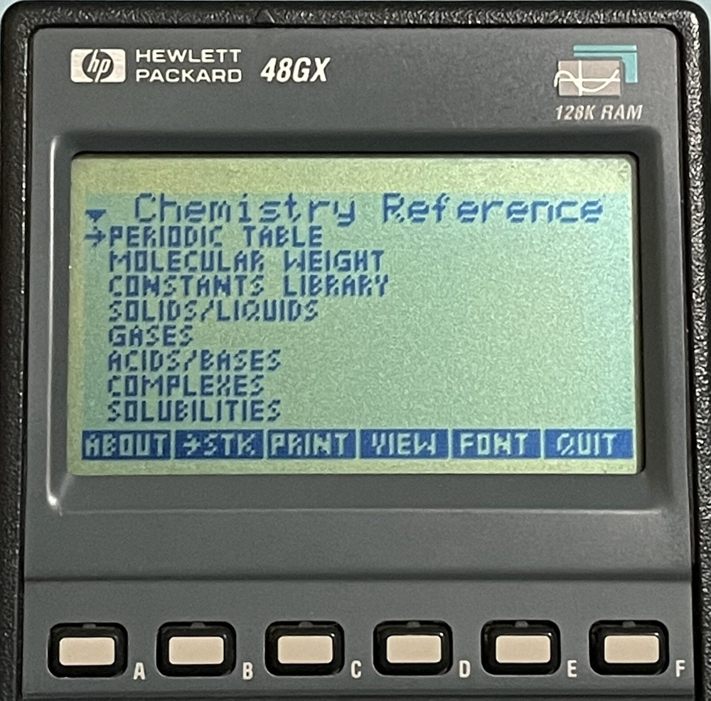 Chemistry Reference Card For HP 48GX Calculator