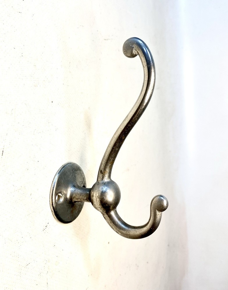 ANTIQUE LARGE NICKEL OVER BRASS ROBE HOOK