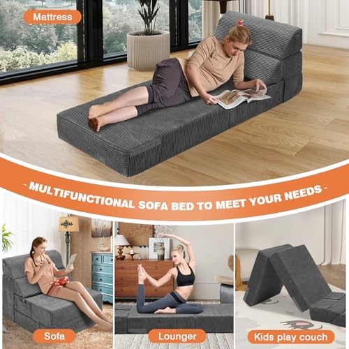 Comfy Folding Sofa Bed - Convertible Sleeper Sofa Fold Out Single Dark Grey