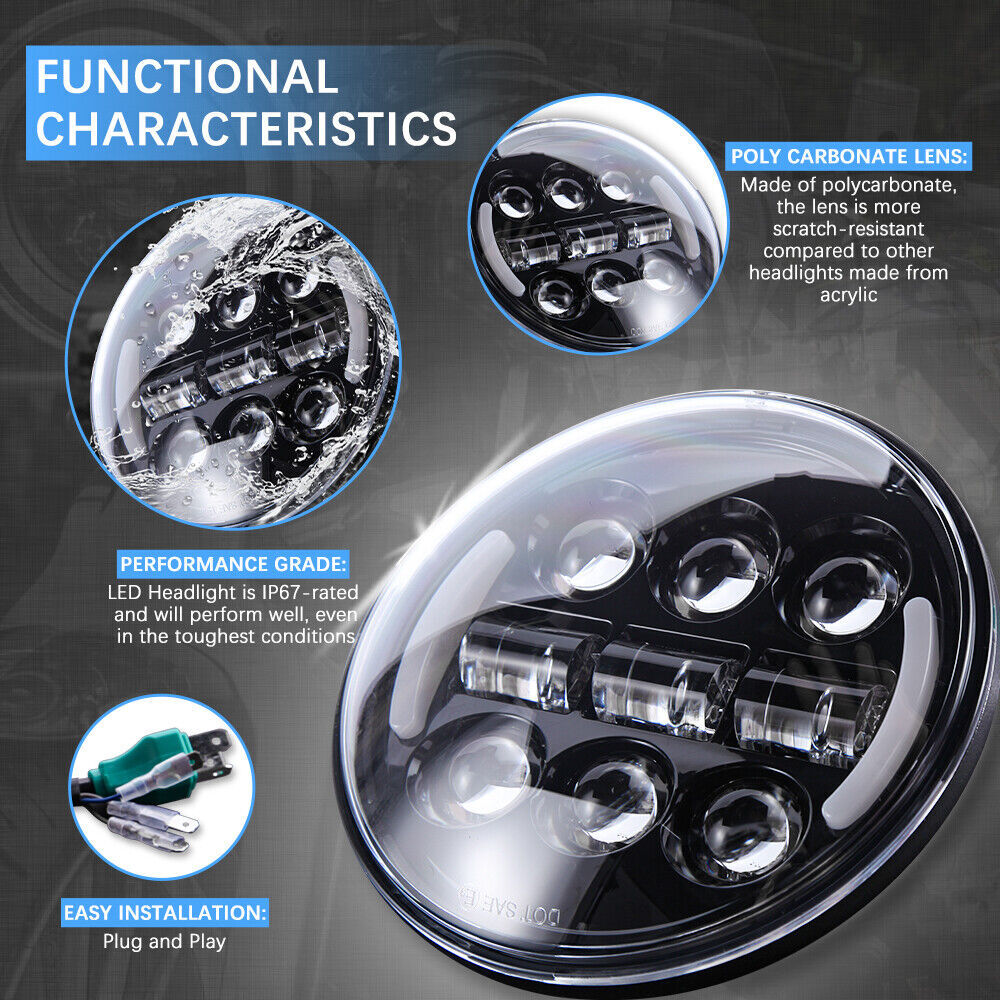 For Harley Softail Deuce 2000-2007 5-3/4"LED Headlight Hi Low Beam Projector