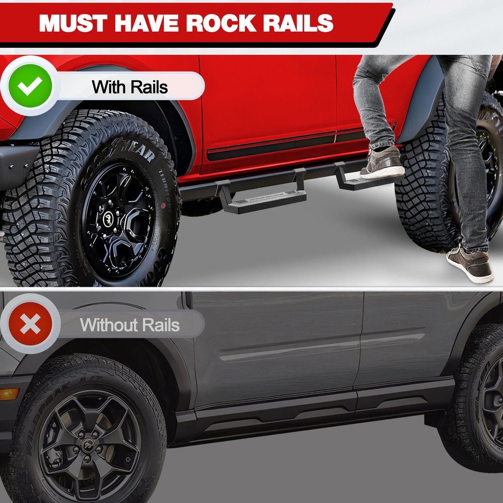 For 2021-2025 Ford Bronco 4 Doors w/ Rock Rails Running Boards Drop Side Steps
