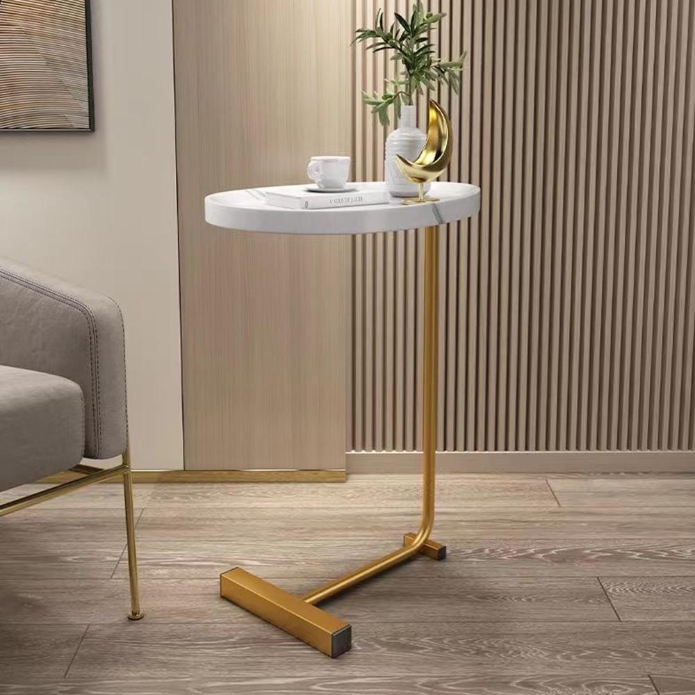 2-pieces C-shaped Side Table Small Sofa Table for Living Room Brown/White