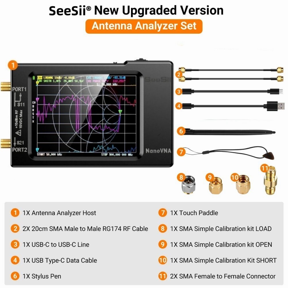 NanoVNA-H Vector Network Antenna Analyzer MF HF VHF UHF W/ Shell USB type-C