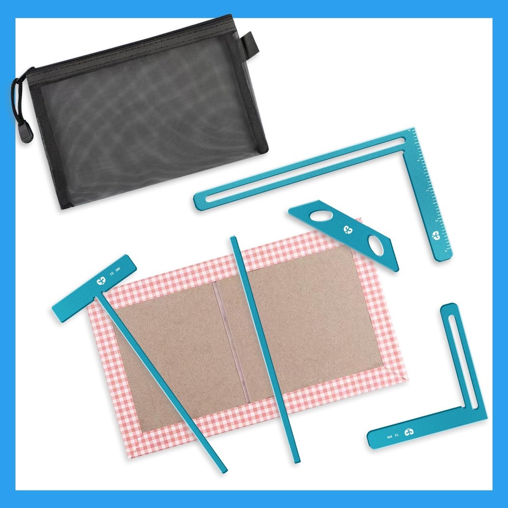 5 Pc Aluminum Bookbinding Tool Set Scrapbooking Binder Kit Ruler Miter Guide