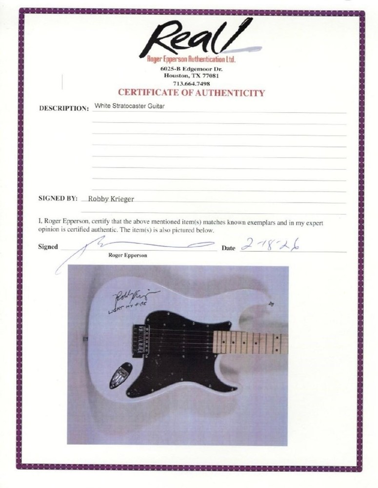 Doors Signed Autograph Robby Krieger Guitar Light My Fire