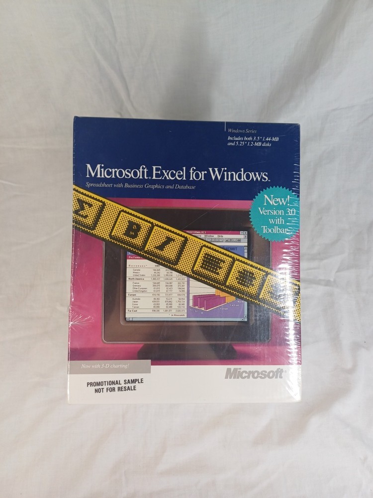 Factory Sealed Microsoft Excel for Windows Version 3.0, 1990 Software in Box