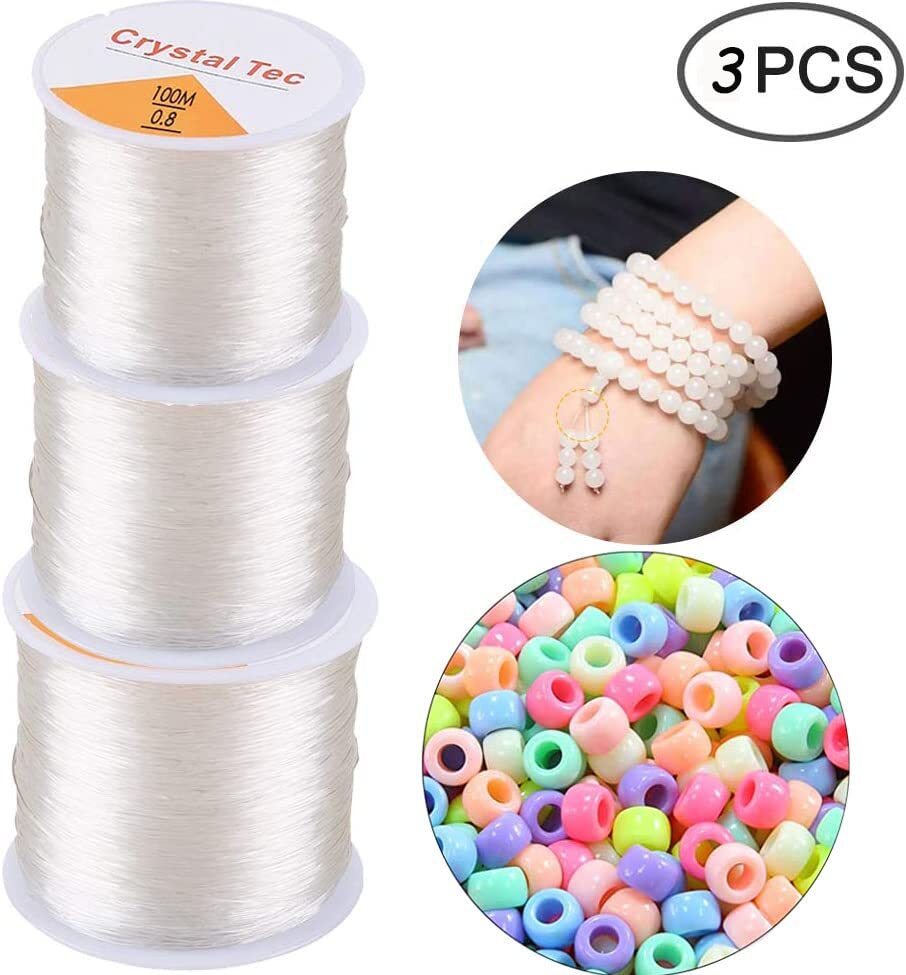 mm Elastic Stretch Thread for Bracelets, 3 Rolls Elastic 0.8 3 Roll Crystal